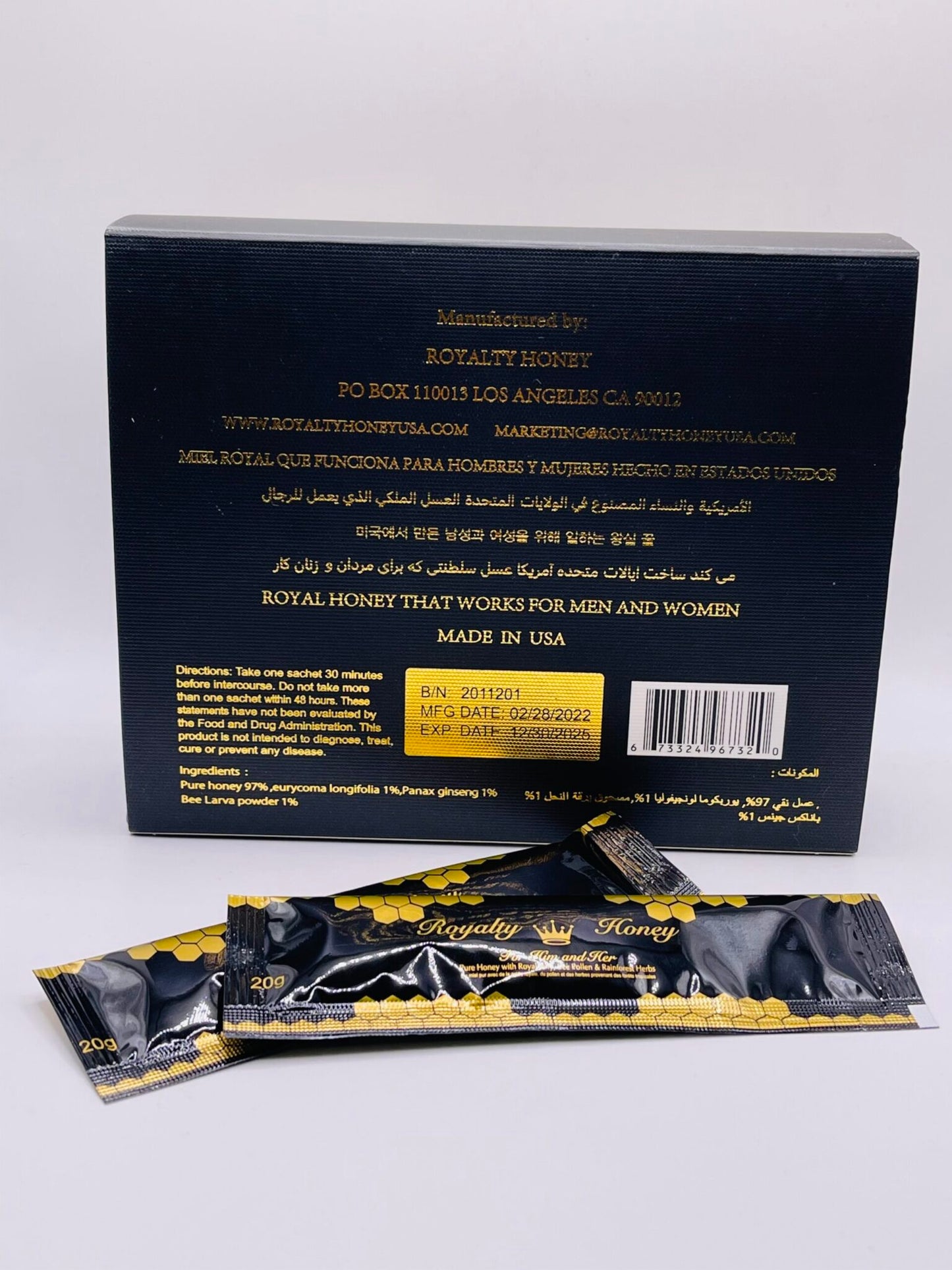 ROYALTY HONEY 12 SACHETS X 20 GRAMS FOR HIM AND HER MADE IN THE USA!